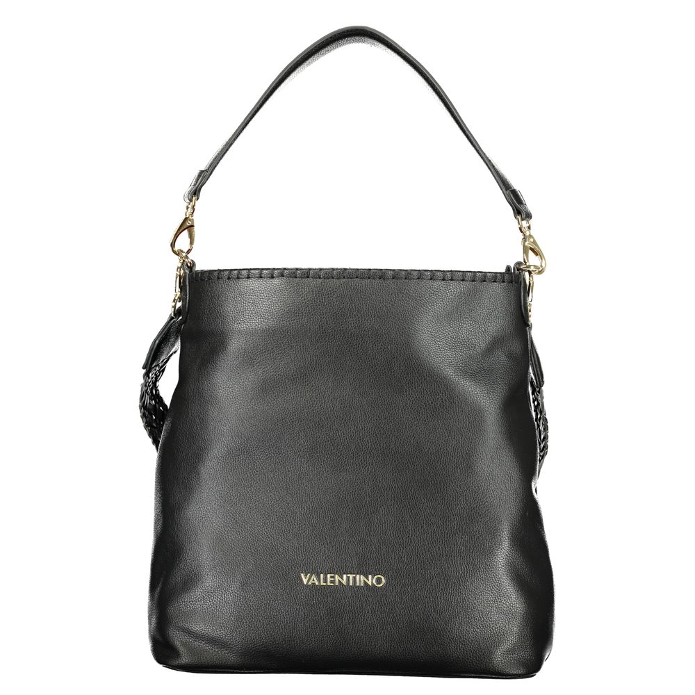 Mario Valentino Black Leather Handbag with Gold Hardware