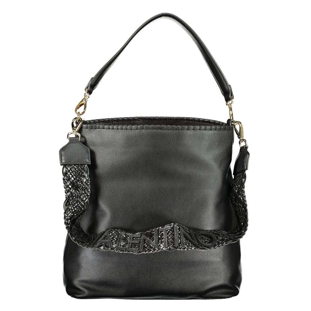 Mario Valentino Black Leather Handbag with Gold Hardware