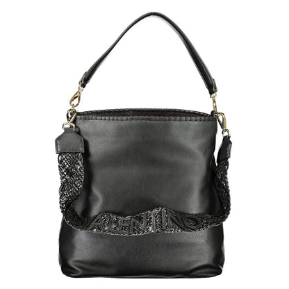 Mario Valentino Black Leather Handbag with Gold Hardware