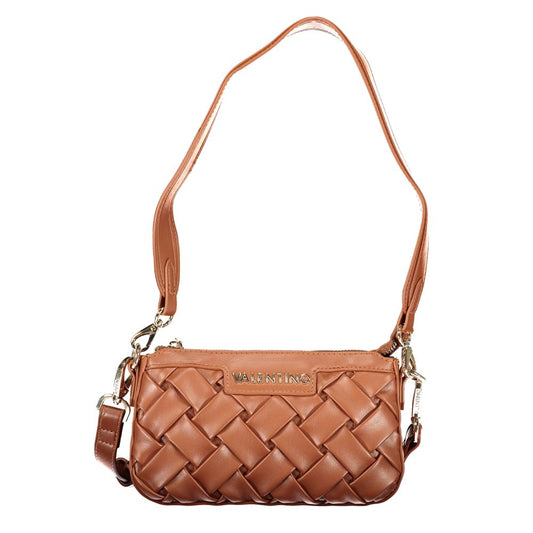 Mario Valentino Brown Leather-Finish Handbag with Gold Accents