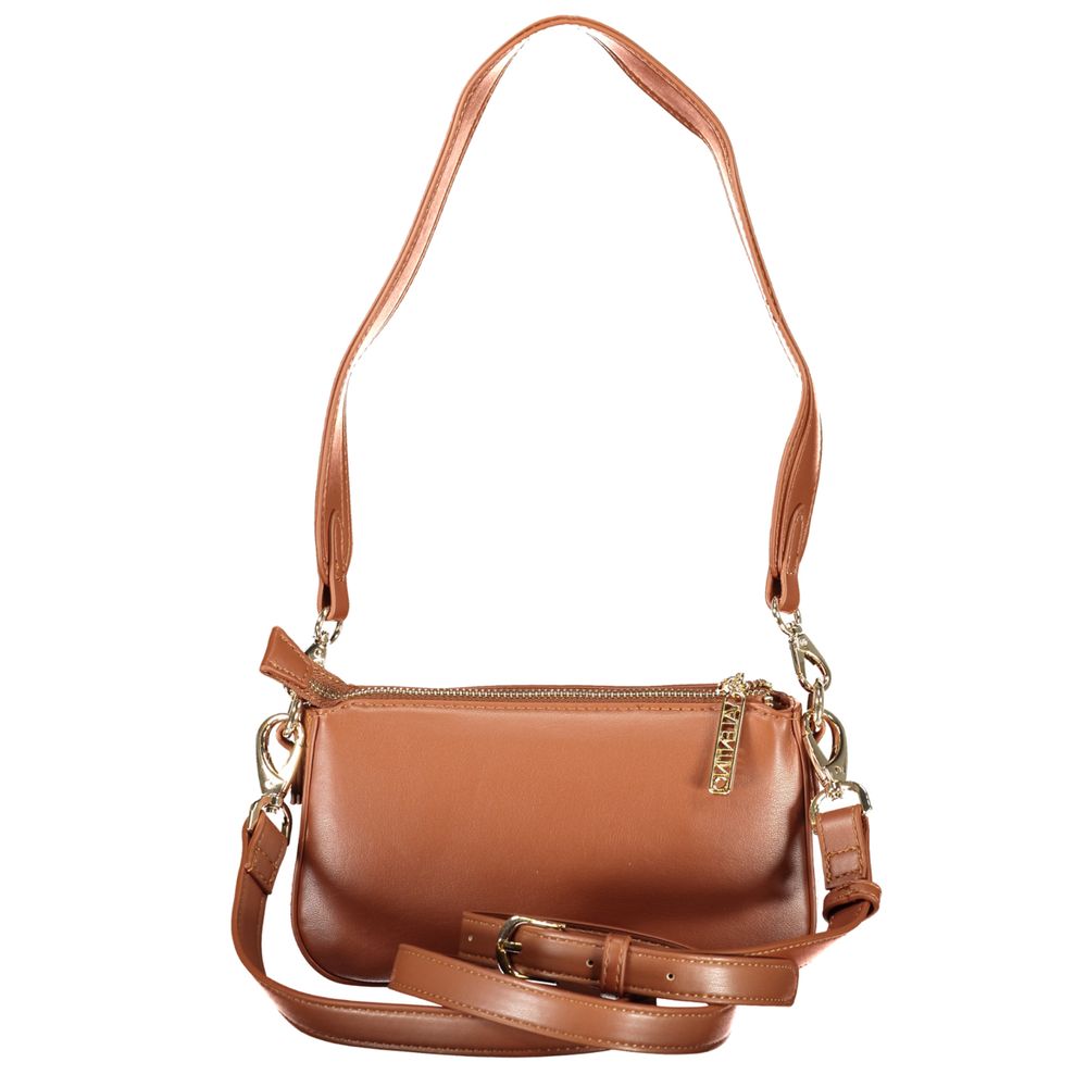 Mario Valentino Brown Leather-Finish Handbag with Gold Accents