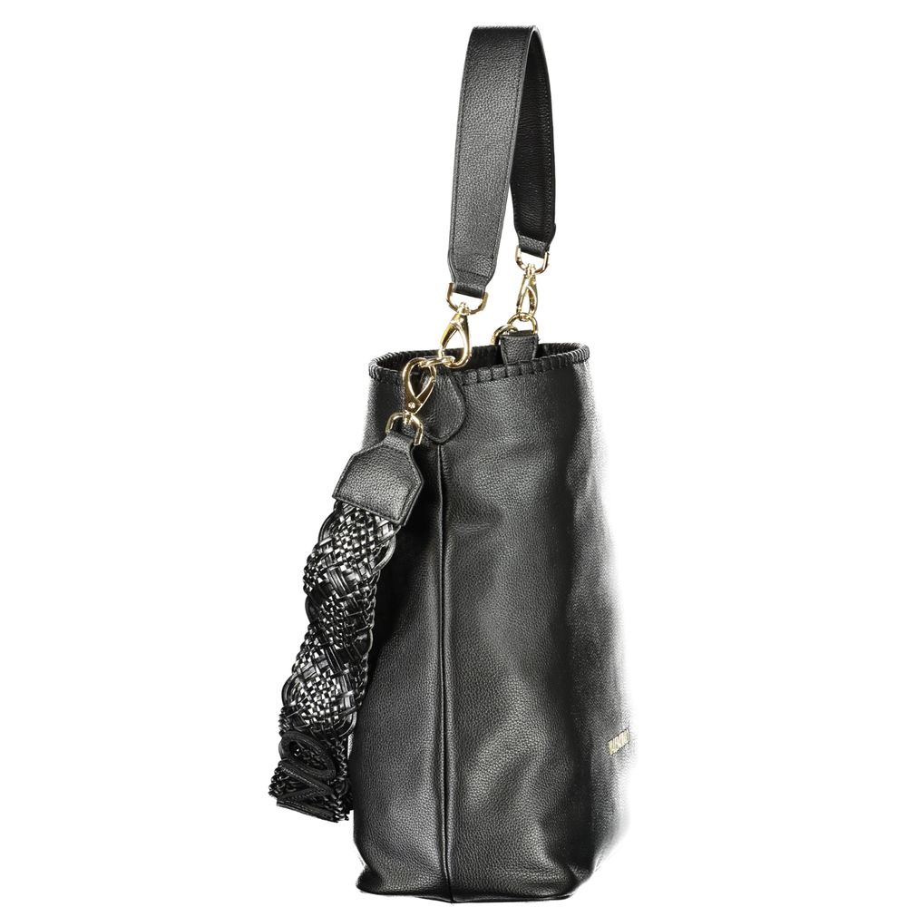 Mario Valentino Black Leather Handbag with Gold Hardware