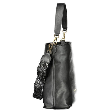 Mario Valentino Black Leather Handbag with Gold Hardware