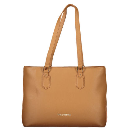 Mario Valentino Brown Leather-Finish Handbag with Logo Detail