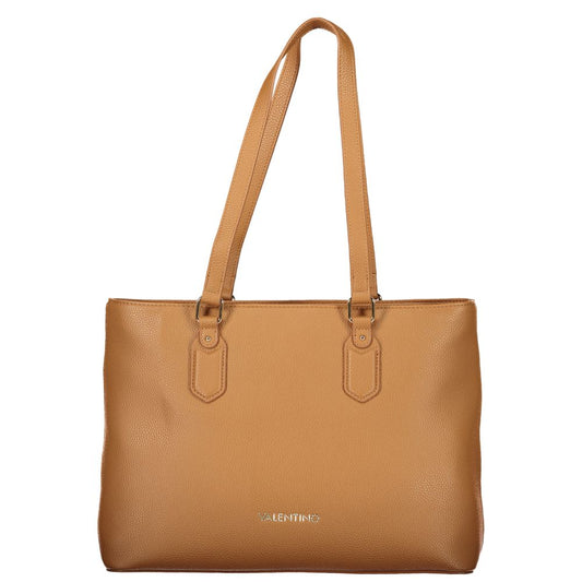 Mario Valentino Brown Leather-Finish Handbag with Logo Detail
