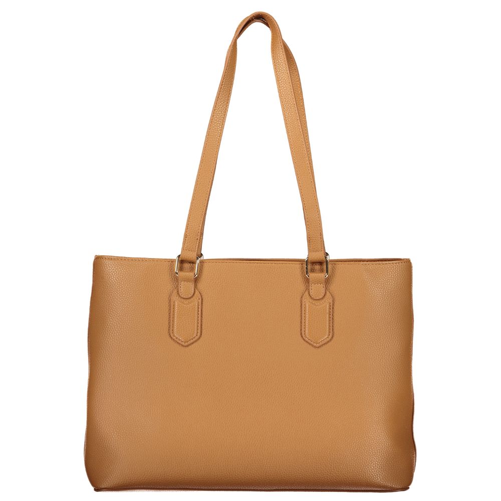 Mario Valentino Brown Leather-Finish Handbag with Logo Detail