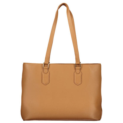 Mario Valentino Brown Leather-Finish Handbag with Logo Detail
