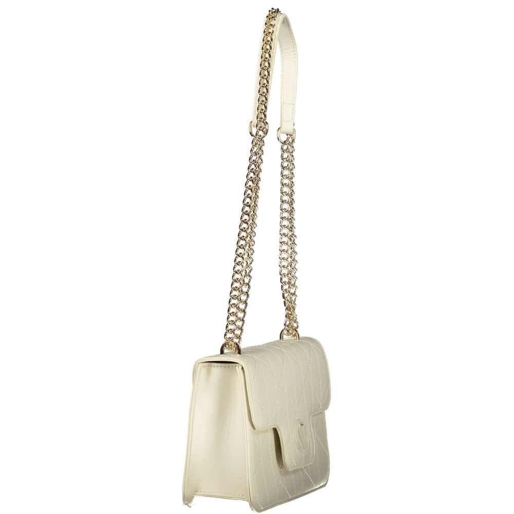 Mario Valentino White Leather-Finish Handbag with Chain Handles