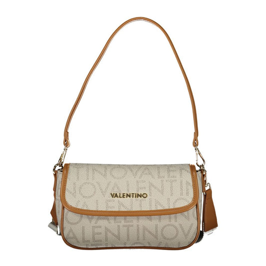 Mario Valentino Beige Leather-Finish Handbag with Contrasting Details