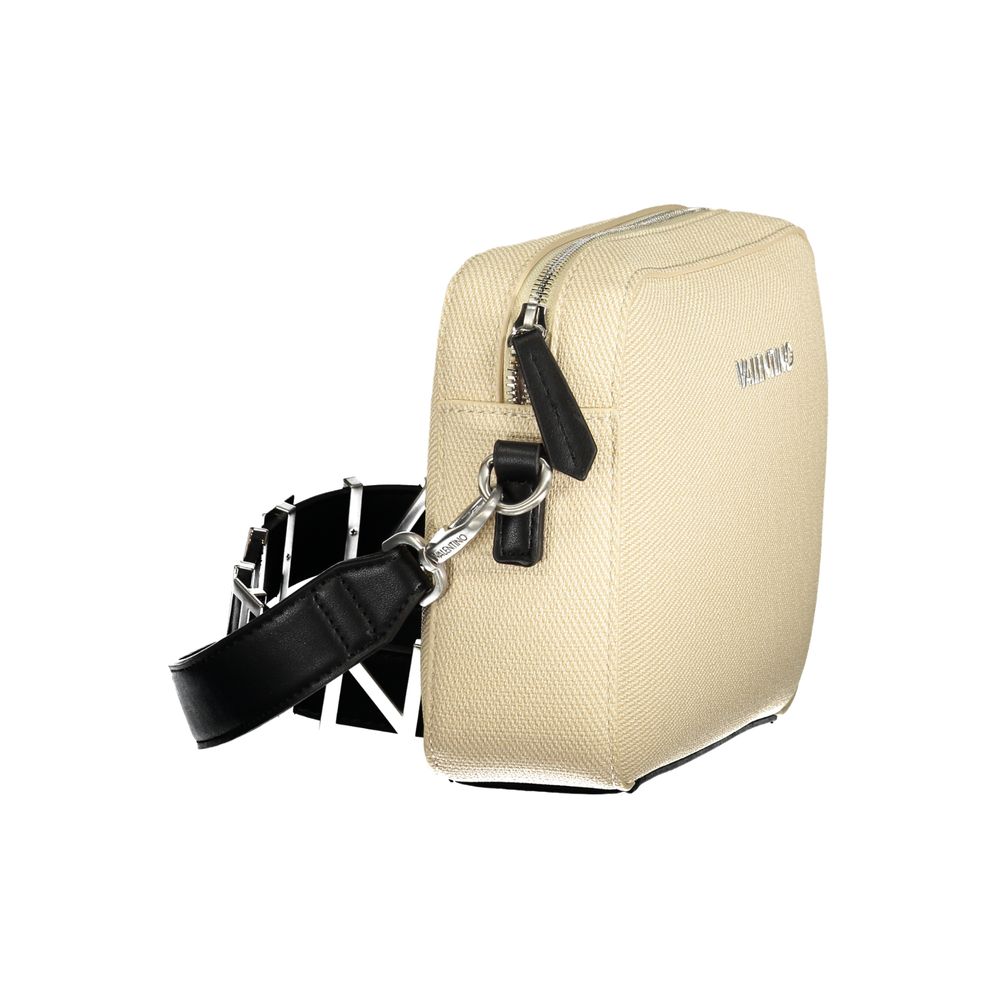 Mario Valentino Beige Leather-Finish Double Shoulder Bag with Logo