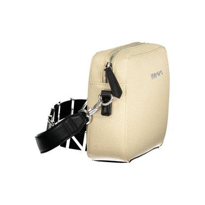 Mario Valentino Beige Leather-Finish Double Shoulder Bag with Logo