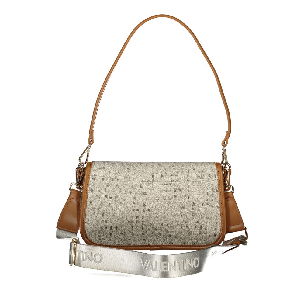 Mario Valentino Beige Leather-Finish Handbag with Contrasting Details