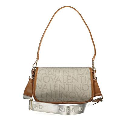 Mario Valentino Beige Leather-Finish Handbag with Contrasting Details