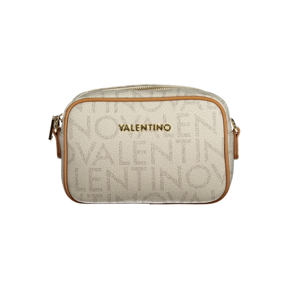 Mario Valentino Beige Leather-Finish Handbag with Adjustable Strap