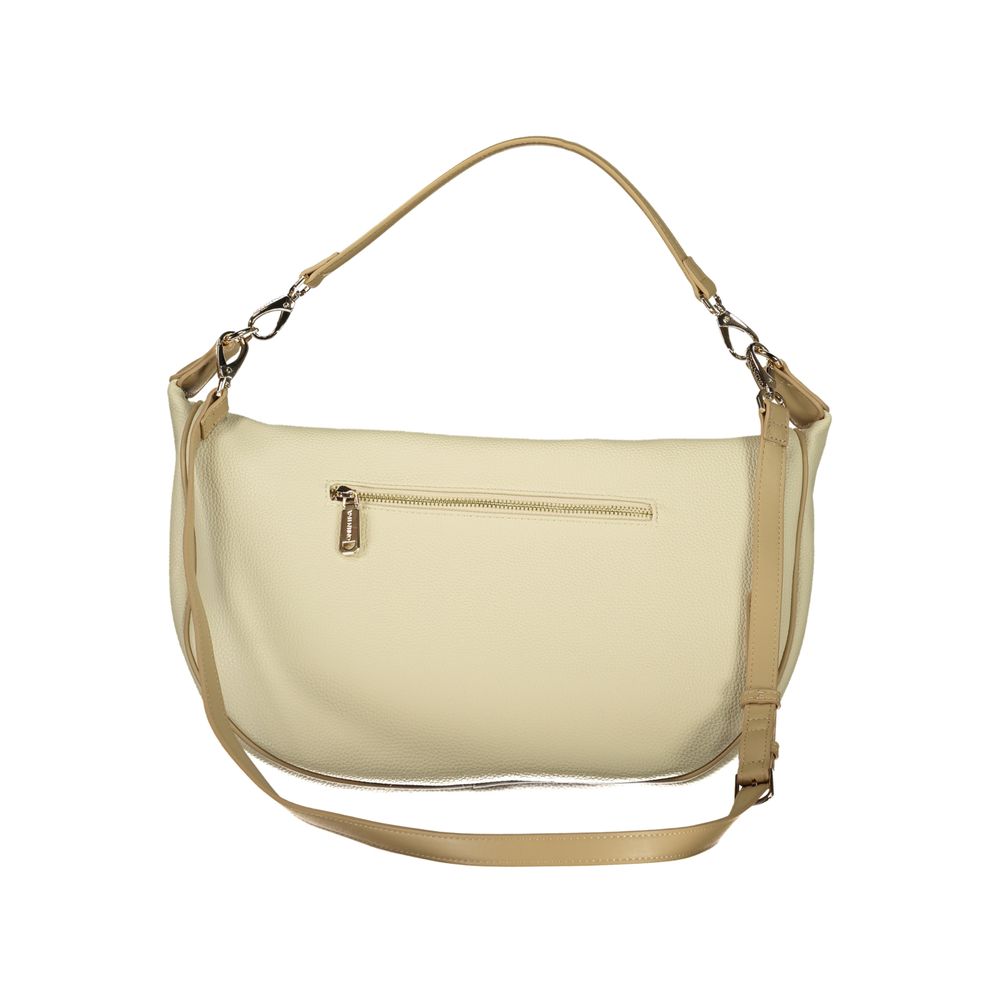Mario Valentino Beige Leather-Finish Handbag with Removable Strap
