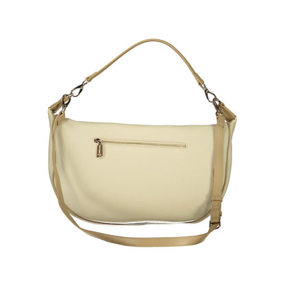 Mario Valentino Beige Leather-Finish Handbag with Removable Strap