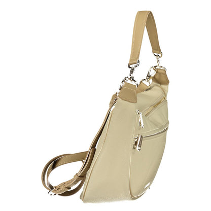 Mario Valentino Beige Leather-Finish Handbag with Removable Strap