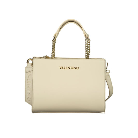 Mario Valentino Beige Leather-Finish Handbag with Chain Handles
