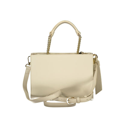 Mario Valentino Beige Leather-Finish Handbag with Chain Handles