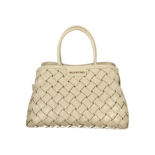 Mario Valentino Beige Leather-Finish Handbag with Elegant Handles