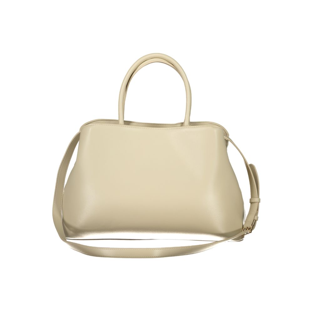 Mario Valentino Beige Leather-Finish Handbag with Elegant Handles