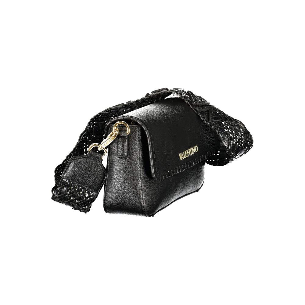 Mario Valentino Black Leather Handbag with Removable Shoulder Strap