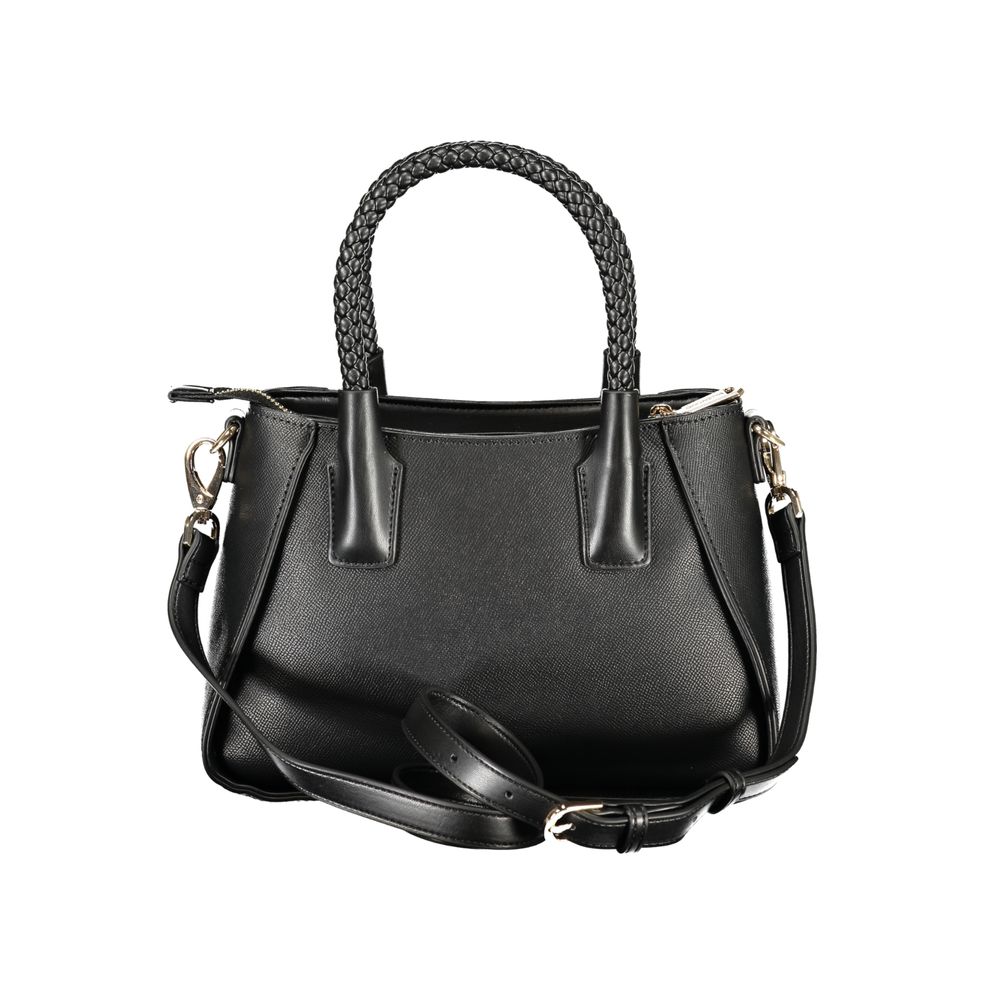 Mario Valentino Black Grained Leather Handbag with Adjustable Strap