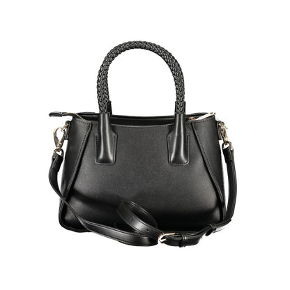 Mario Valentino Black Grained Leather Handbag with Adjustable Strap