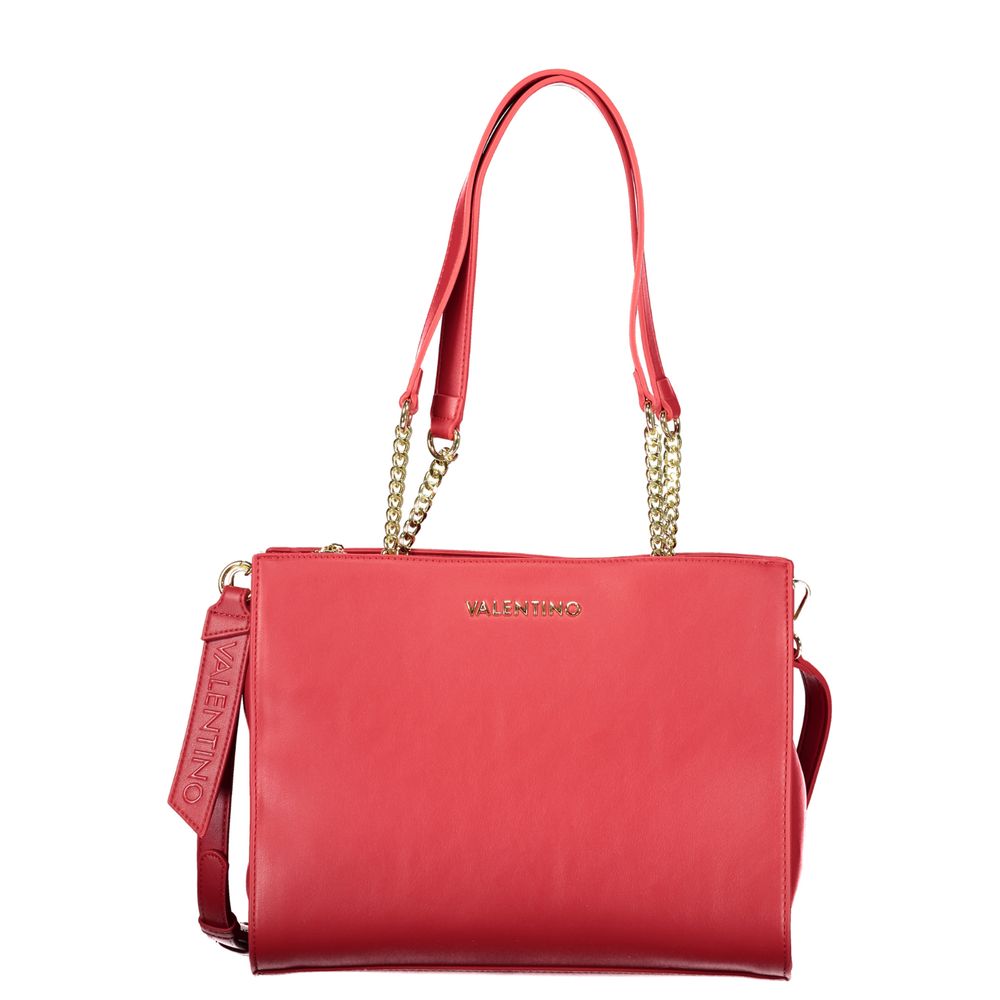 Mario Valentino Red Leather Handbag with Chain Shoulder Handles