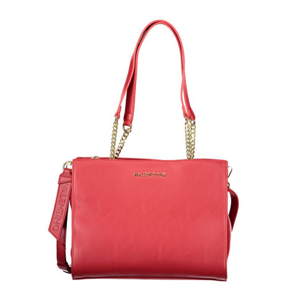 Mario Valentino Red Leather Handbag with Chain Shoulder Handles