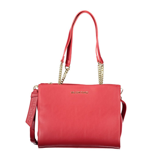 Mario Valentino Red Leather Handbag with Chain Shoulder Handles