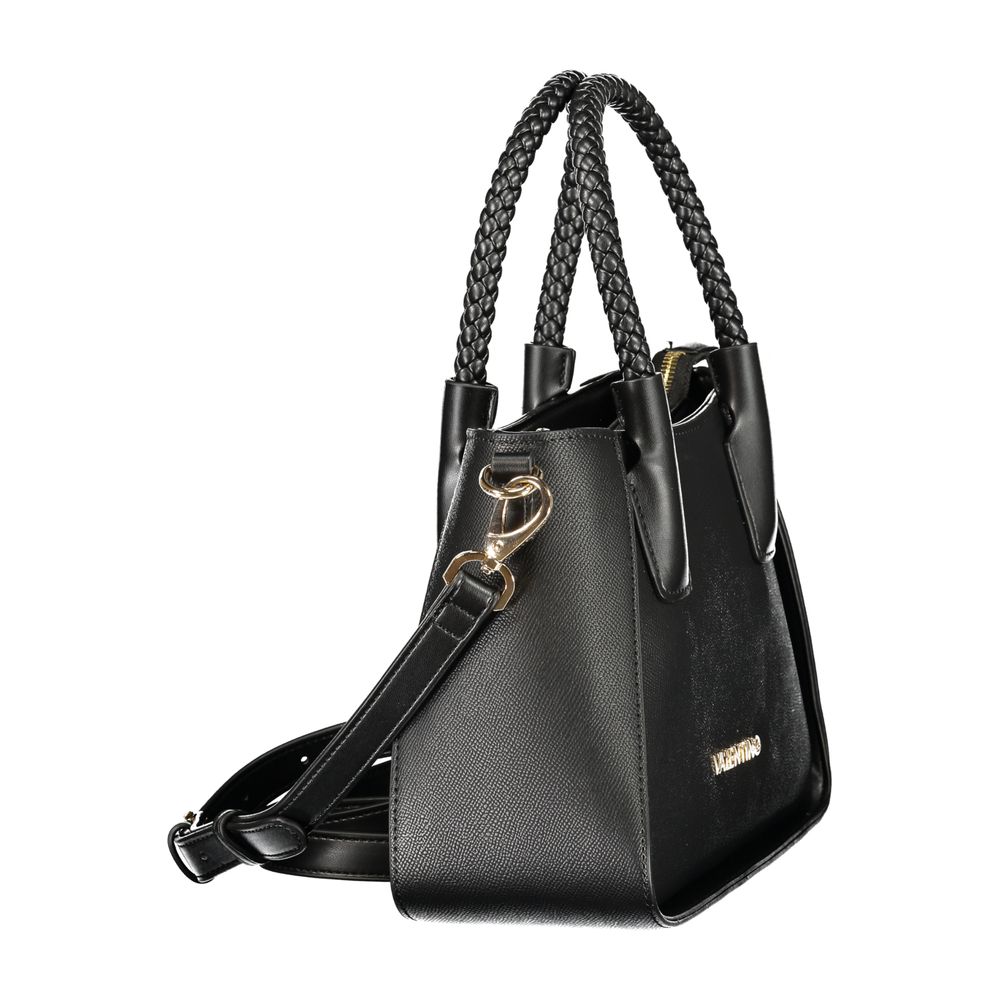Mario Valentino Black Grained Leather Handbag with Adjustable Strap
