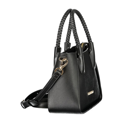 Mario Valentino Black Grained Leather Handbag with Adjustable Strap
