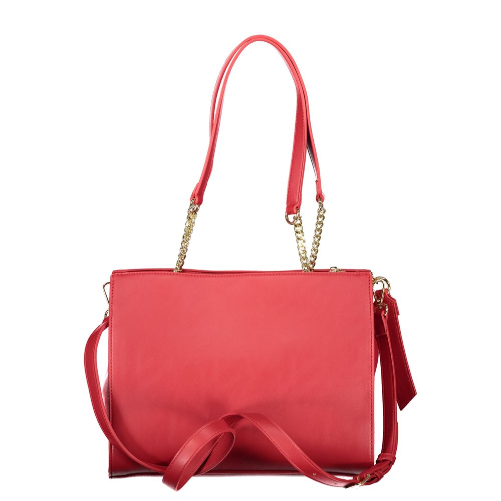 Mario Valentino Red Leather Handbag with Chain Shoulder Handles