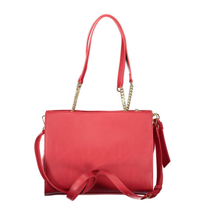 Mario Valentino Red Leather Handbag with Chain Shoulder Handles