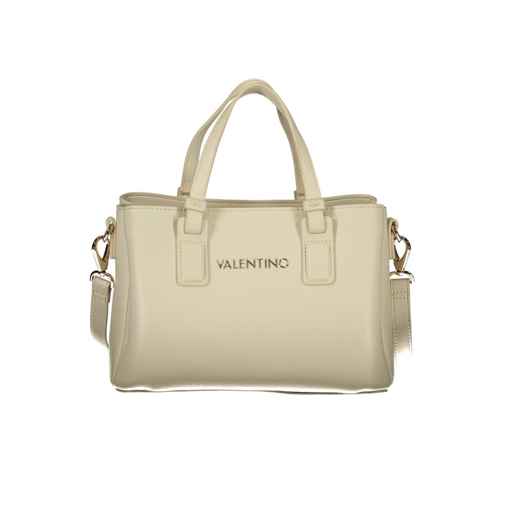 Mario Valentino Beige Leather-Finish Handbag with Gold Accents