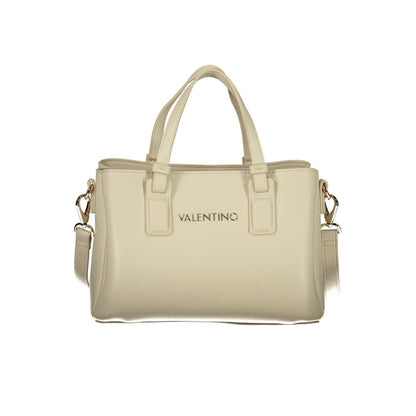 Mario Valentino Beige Leather-Finish Handbag with Gold Accents