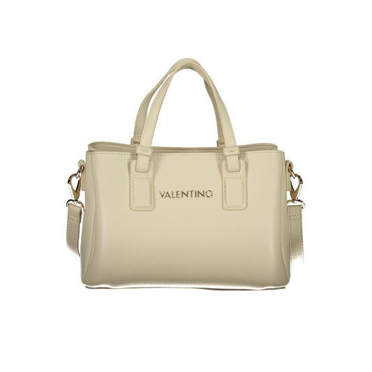 Mario Valentino Beige Leather-Finish Handbag with Gold Accents