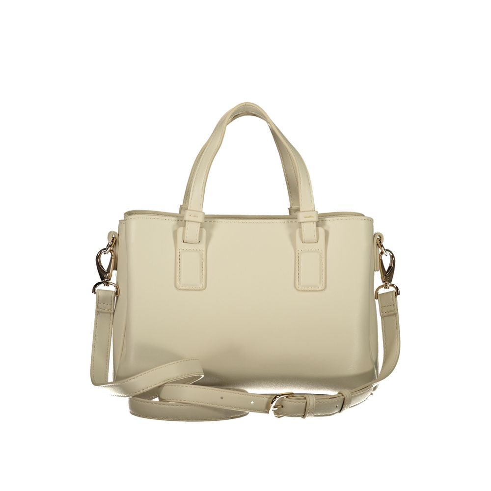 Mario Valentino Beige Leather-Finish Handbag with Gold Accents