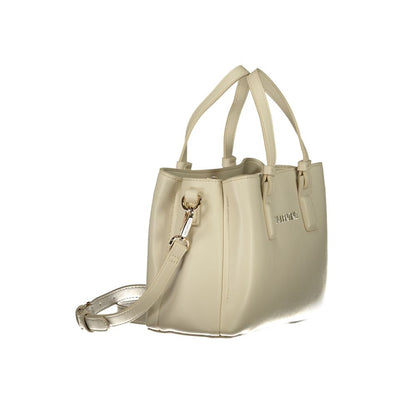 Mario Valentino Beige Leather-Finish Handbag with Gold Accents
