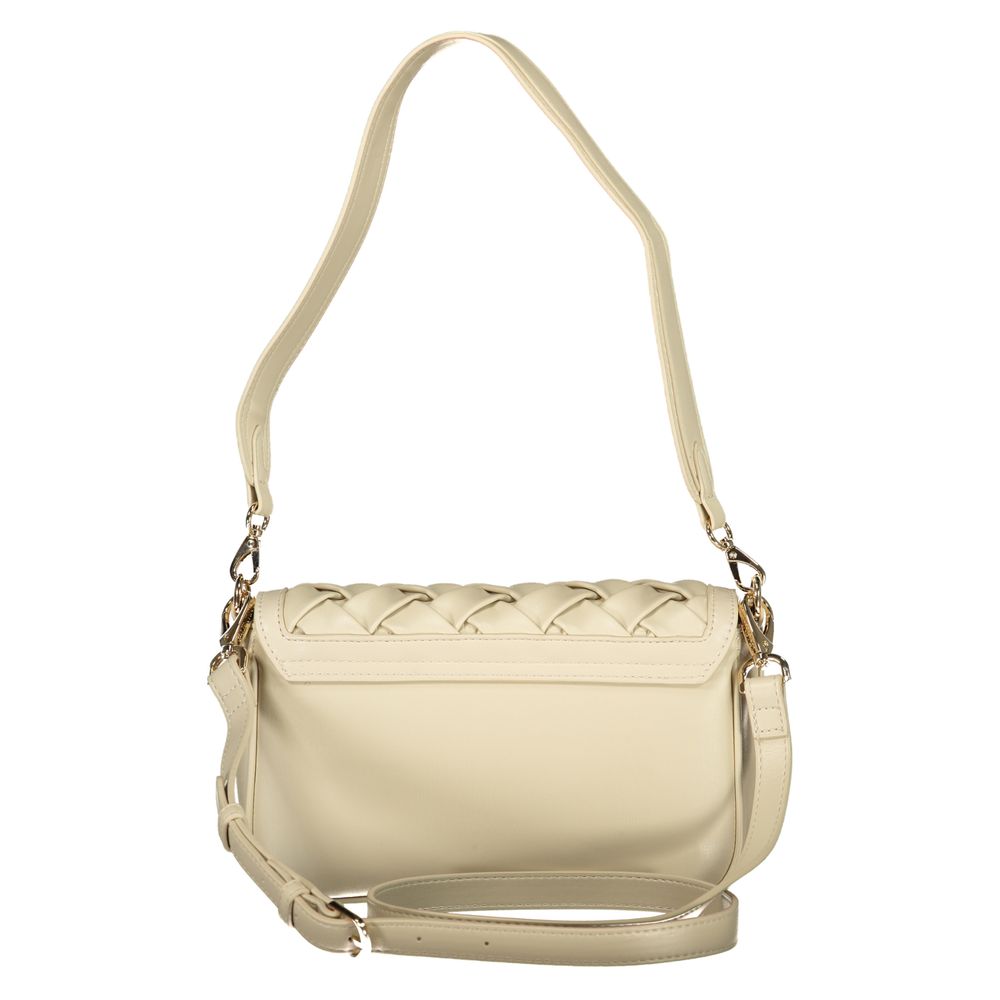 Mario Valentino Beige Leather Handbag with Elegant Contrast Details