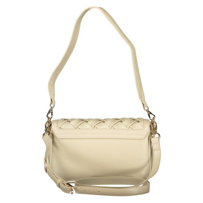 Mario Valentino Beige Leather Handbag with Elegant Contrast Details