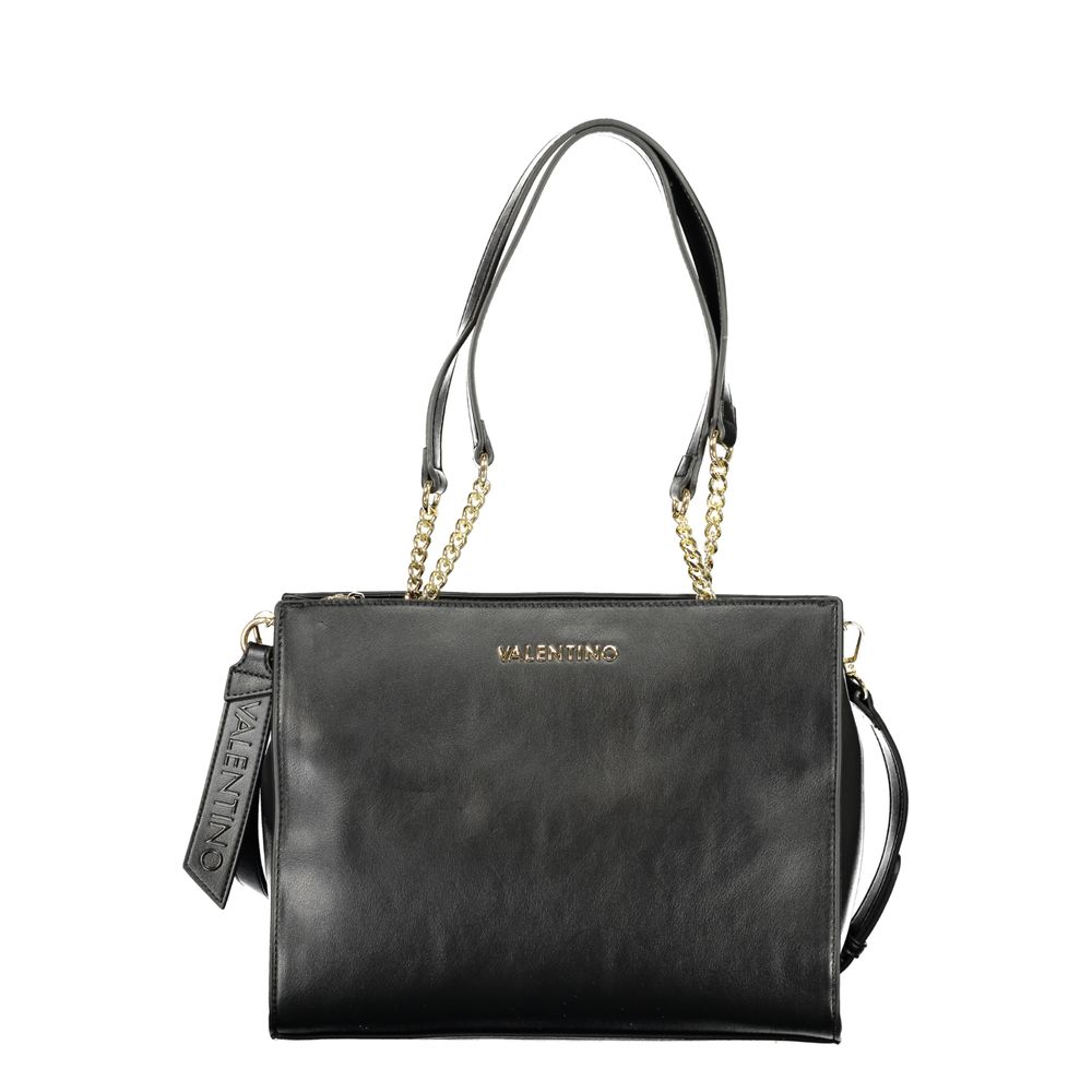 Mario Valentino Black Smooth Leather Handbag with Gold Accents