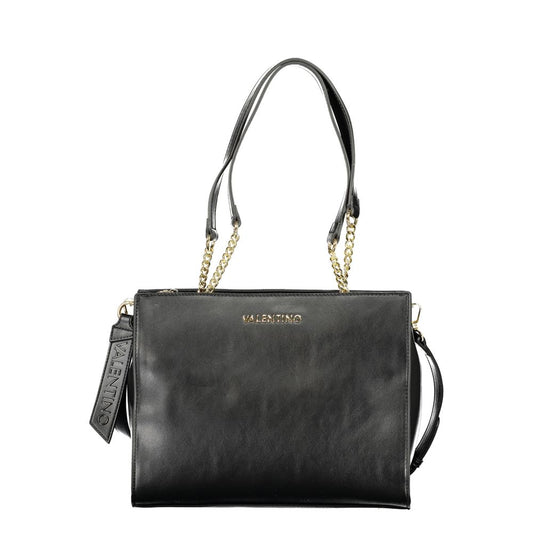 Mario Valentino Black Smooth Leather Handbag with Gold Accents