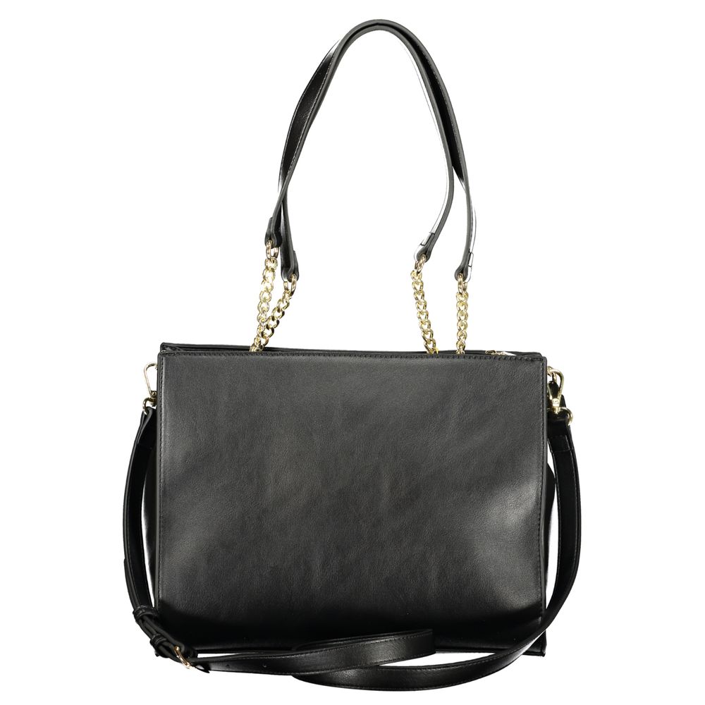 Mario Valentino Black Smooth Leather Handbag with Gold Accents