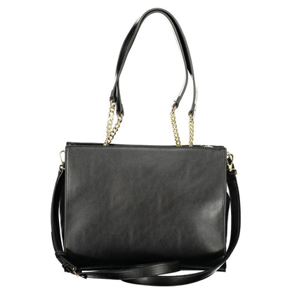 Mario Valentino Black Smooth Leather Handbag with Gold Accents