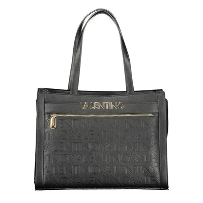 Mario Valentino Black Smooth Leather Handbag with Gold Hardware