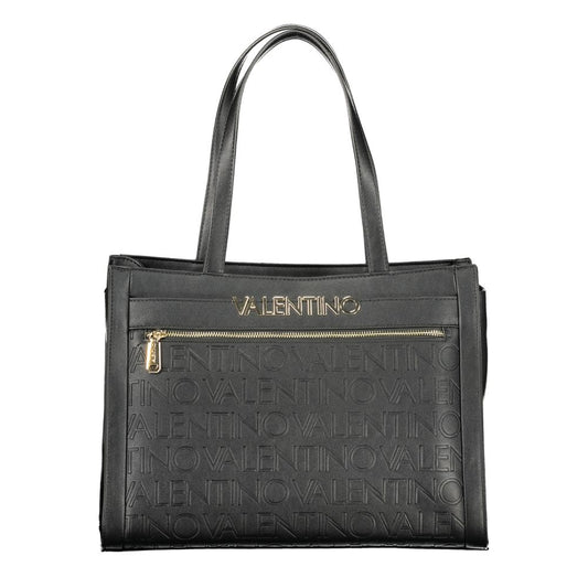 Mario Valentino Black Smooth Leather Handbag with Gold Hardware
