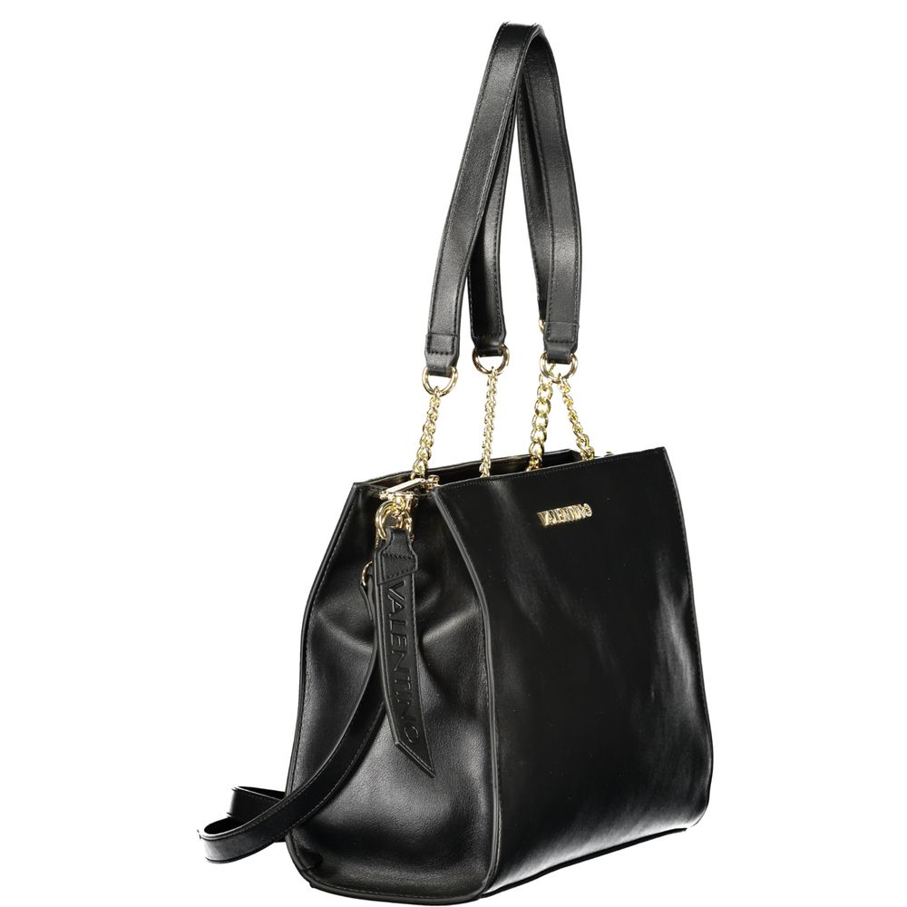 Mario Valentino Black Smooth Leather Handbag with Gold Accents