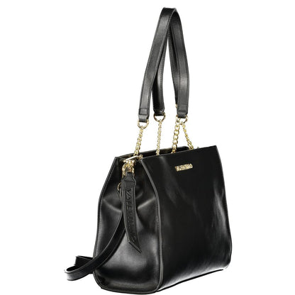 Mario Valentino Black Smooth Leather Handbag with Gold Accents